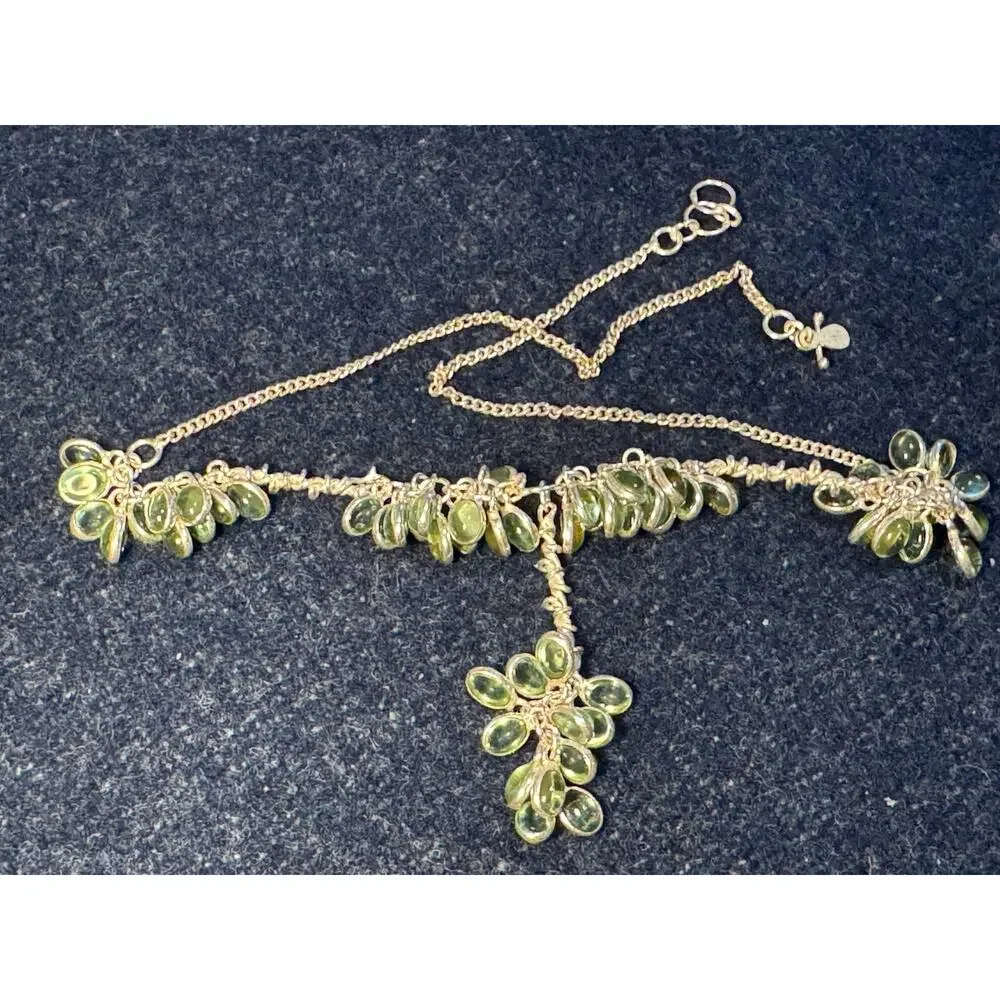 925 Sterling 16in Necklace Pale Green Teardrop Crystals